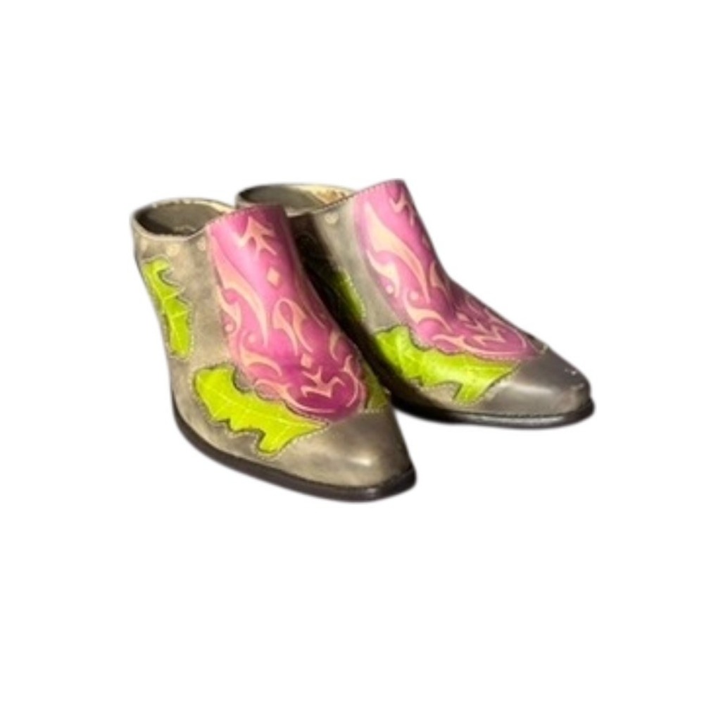 Spring Step Leather Mules Pink Green Western Floral – Read Description